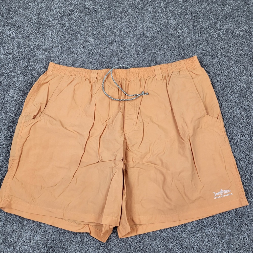 Columbia Mens PFG Packable Fishing Shorts Orange Nylon Mesh Lining XL